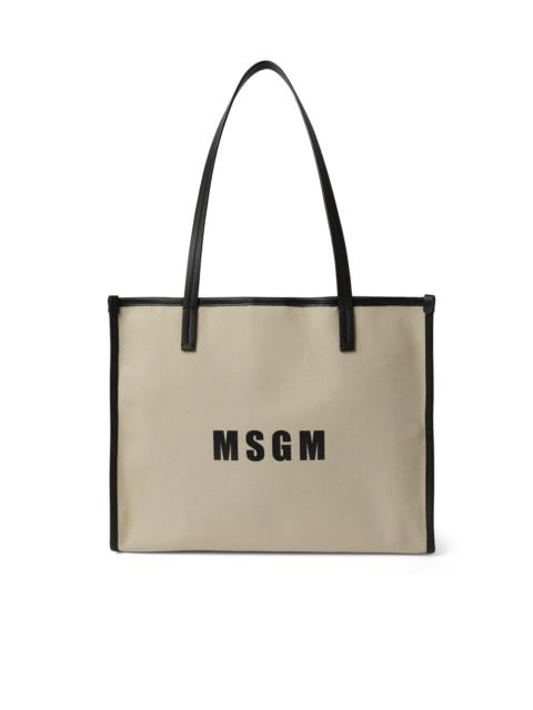MSGM Canvas cotton tote bag with leather details