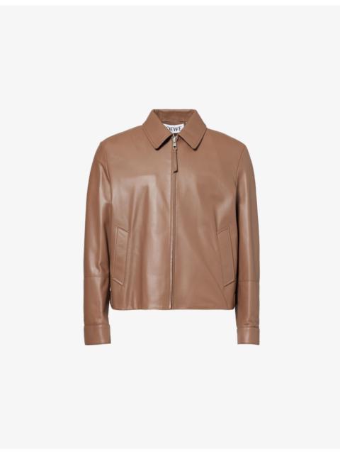 Loewe Classic-Collar Logo-Patch Leather Jacket