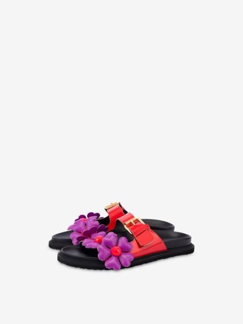 Moschino PATENT LEATHER HEART FLOWERS SANDALS