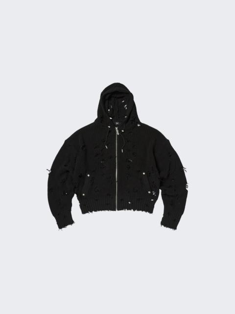 Thug Club Destroyed Knit Zip-up Hoodie Black