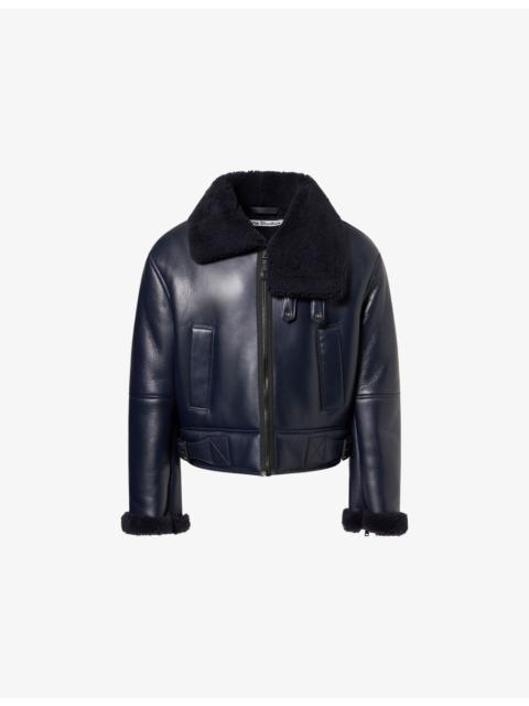 Acne Studios Wide-Collared Buckled  Leather And Shearling Aviator Jacket