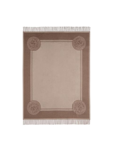 VERSACE Brown Icon Silk Cashmere-Blend Fringed Blanket