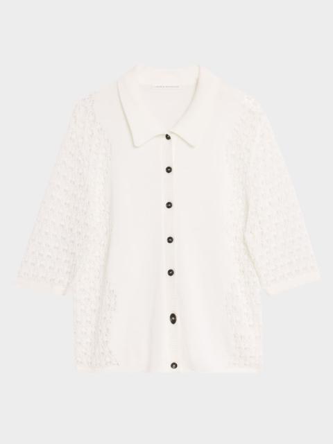 MARIA McMANUS Lace  Polo Cardigan In Milk White