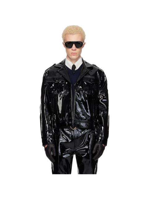 ERNEST W. BAKER Black Leather Military Bomber Jacket