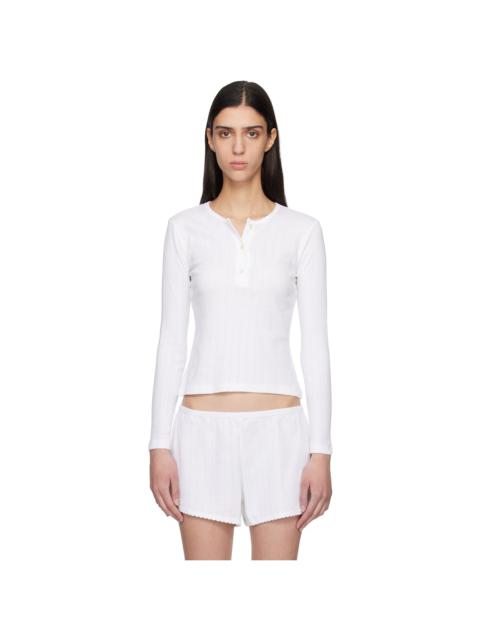 LESET White Pointelle Long Sleeve Henley