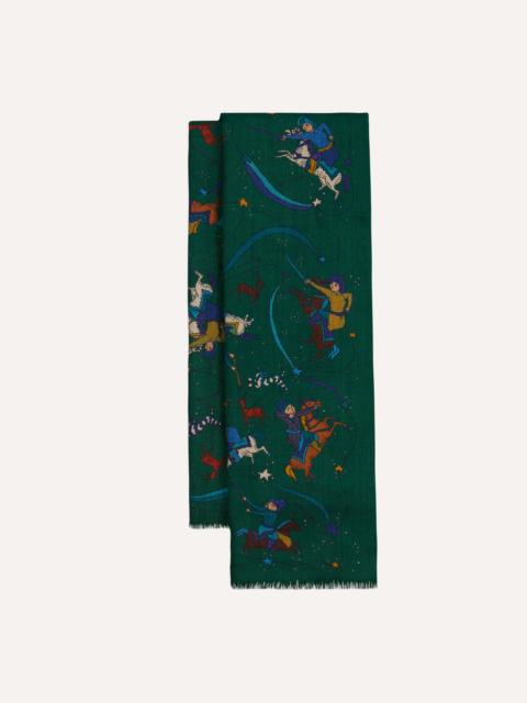 Drake's Green Mughal and Stars Print Wool Scarf