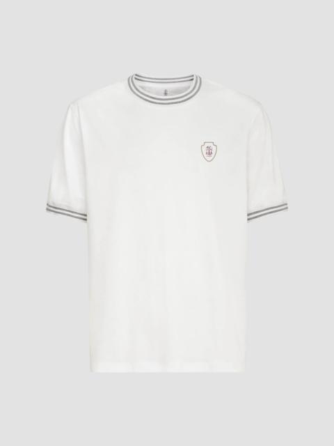 Brunello Cucinelli Men's Cotton Jersey Crew Neck T-Shirt with Logo - White