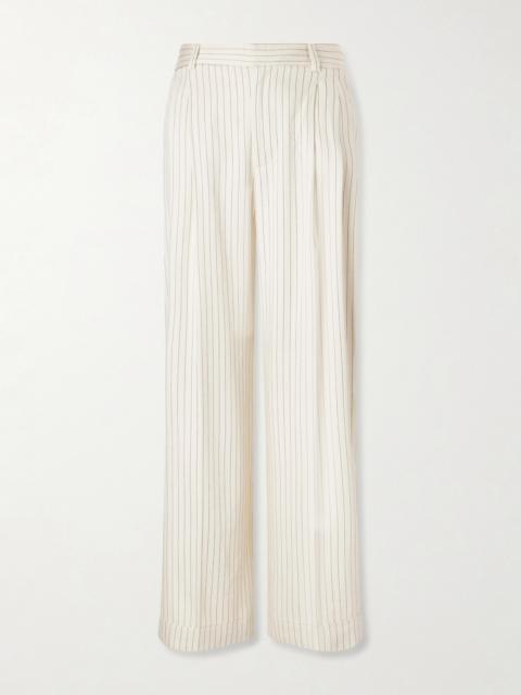 FRAME Avenue Pleated Striped Woven Wide-leg Pants