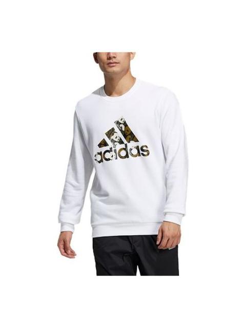 adidas soutlets Panda Logo Printing Sports Round Neck Pullover White HM9377