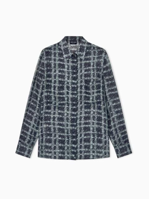 GIORGIO ARMANI SHIRT REGULAR FIT CHECK SILK CHIFFON WITH PATCH POCKETS