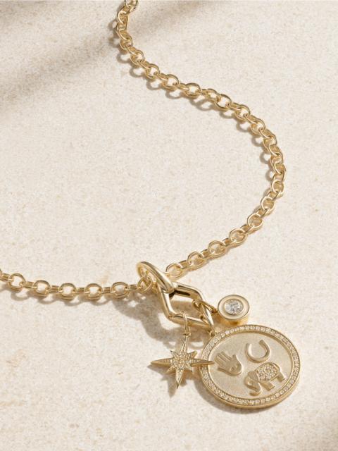 SYDNEY EVAN Icon Combo 14-karat Gold, Diamond And Enamel Necklace