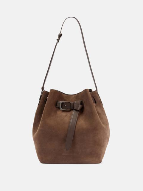 Leather-trimmed suede bucket bag