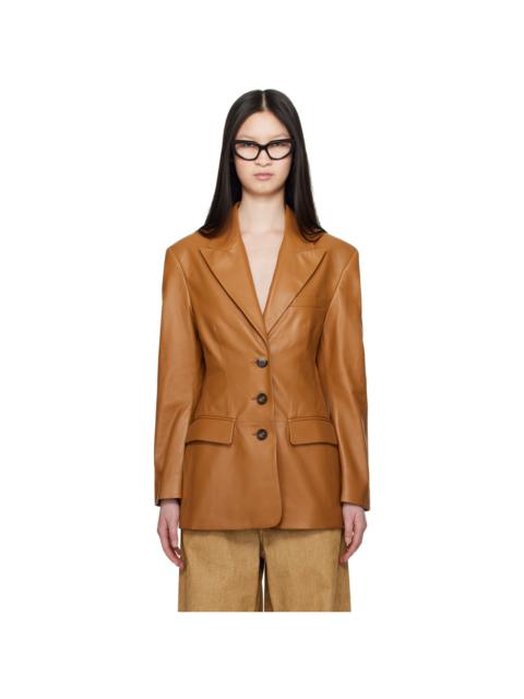 Brown Peaked Lapel Leather Jacket