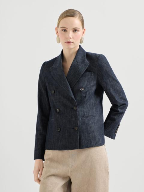 Brunello Cucinelli Cotton denim-effect twill blazer with monili