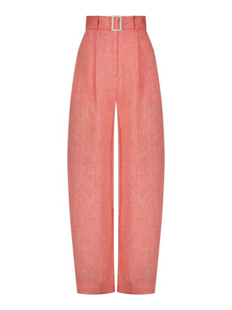 MATTHEW BRUCH Pleated Linen Barrel-Leg Pants coral