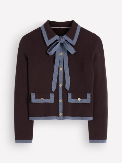 BODEN Elizabeth Bow Knitted Jacket-Bitter Chocolate