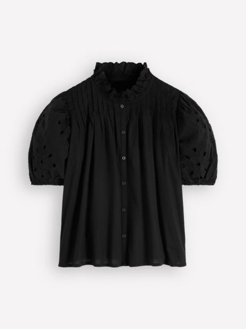 BODEN Cutwork Puff Sleeve Top-Black
