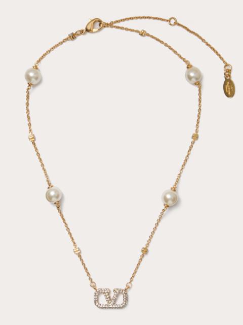 VLOGO SIGNATURE METAL NECKLACE WITH SWAROVSKI® CRYSTALS AND PEARLS