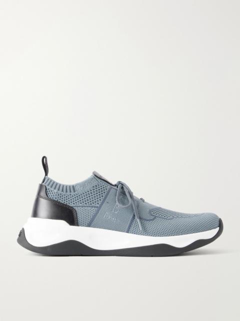 Berluti Shadow Leather-Trimmed Stretch-Knit Sneakers Gray
