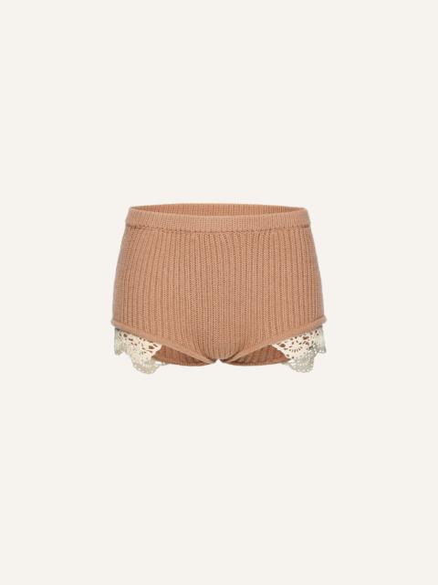MAGDA BUTRYM Lace detail ribbed knitwear shorts in caramel