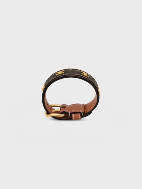 CELINE Triomphe Canvas Triomphe Leather Bracelet in Brass with Gold Finish, Calfskin and Canvas