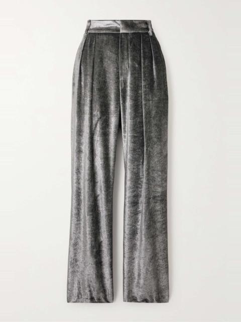 Pleated metallic velvet straight-leg pants