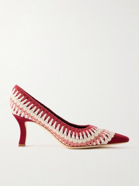 Manolo Blahnik Ombohi 70 Raffia-trimmed Crocheted Pumps
