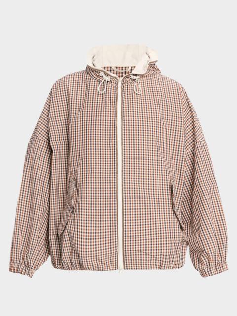 Brunello Cucinelli Daks Check Tafetta Track Jacket With Monili Trim