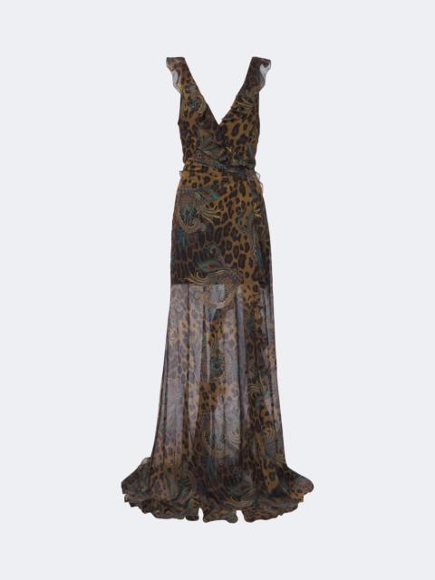 Etro Printed ruffled seersucker gown