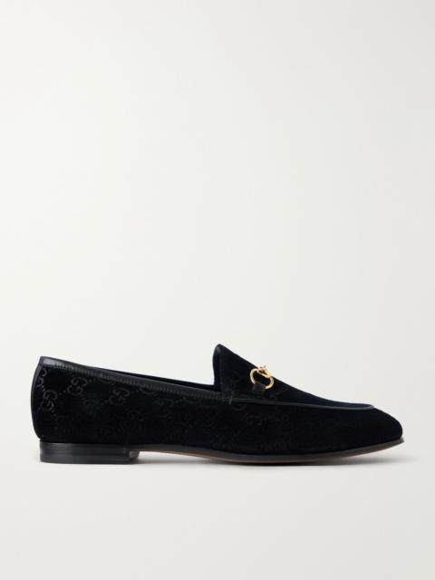 GUCCI Jordaan Horsebit-embellished logo-debossed suede loafers Black