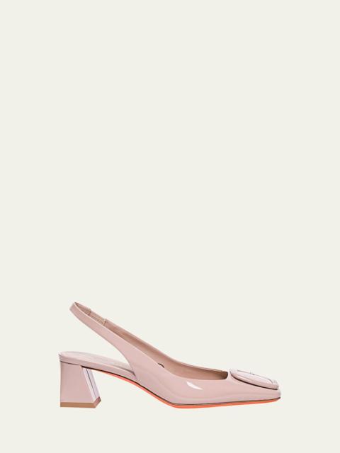 Santoni Lemon Patent Buckle Slingback Pumps