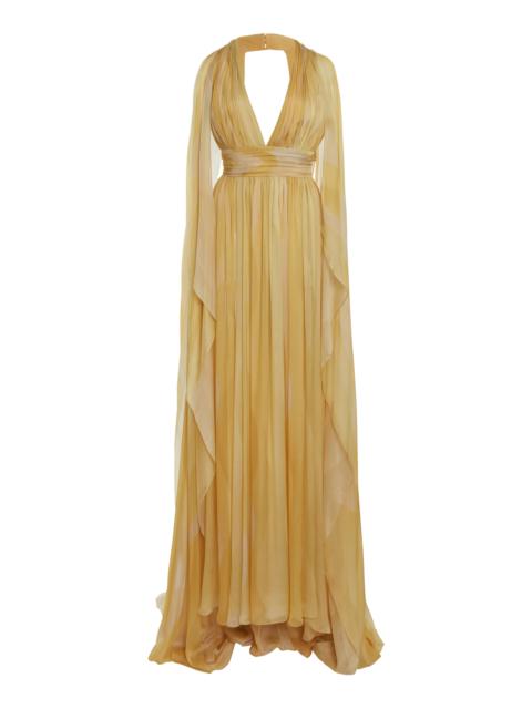 ELIE SAAB Capelet Printed Silk Gown gold