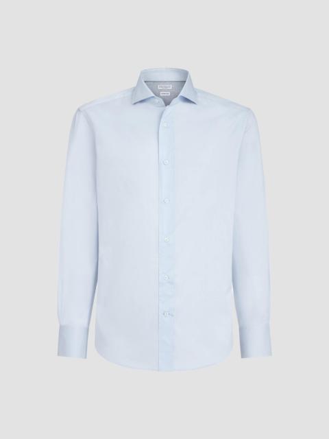 Brunello Cucinelli Men's Twill Shirt with Spread Collar - Azure