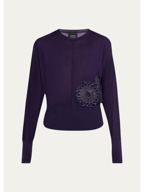 AKRIS 3D Woven Appliqué Cashmere-Silk Dolman-Sleeve Sweater