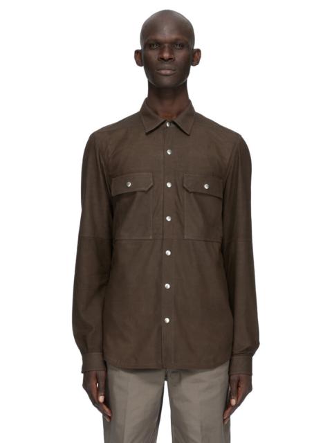 Rick Owens Brown Tower Leather Overshirt