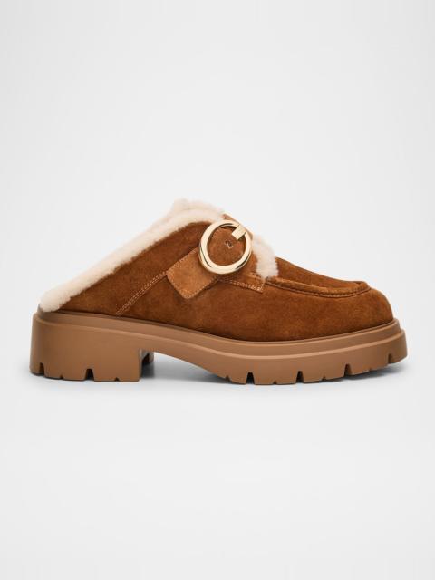 Stuart Weitzman Benni Shearling-Lined Suede Mules