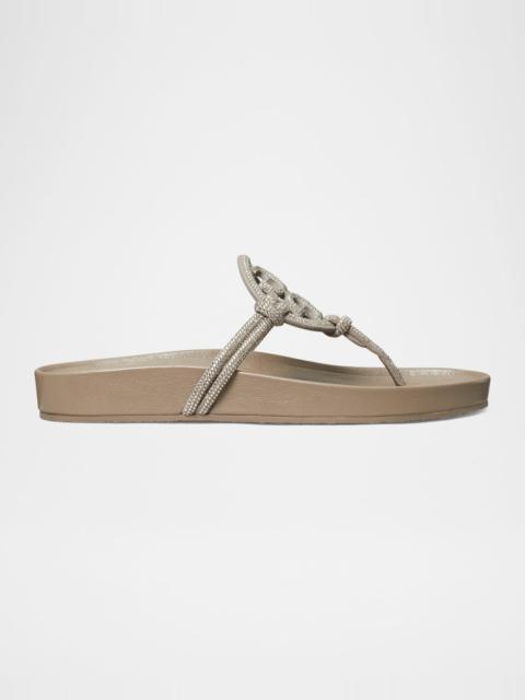 TORY BURCH Miller Cloud Knotted Pave Leather Thong Sandals