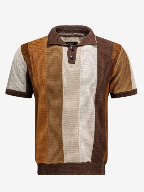 Linen Stripe Knitted Polo T-Shirt