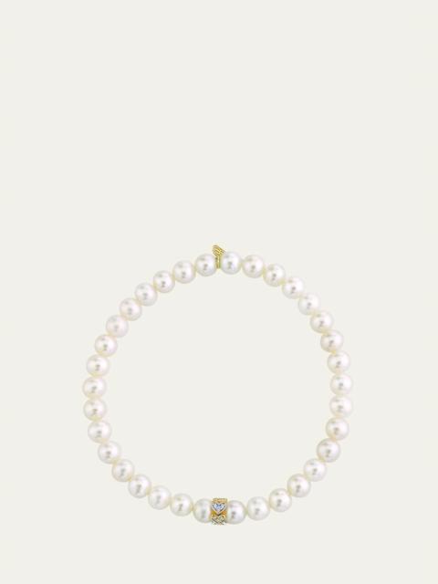 SYDNEY EVAN 6mm Eternity Heart Diamond Rondelle on Pearl Stretch Bracelet