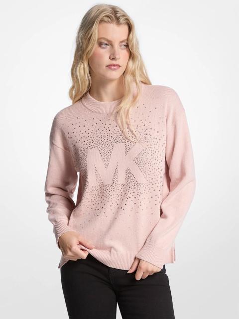 MICHAEL KORS Embellished Logo Cotton Blend Sweater