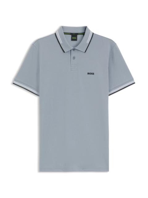 BOSS STRETCH-COTTON SLIM-FIT POLO SHIRT WITH BRANDING AND STRIPES
