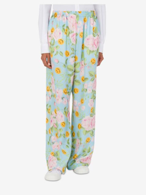 Moschino SILK SATIN PANTS SMILEY® & ROSES