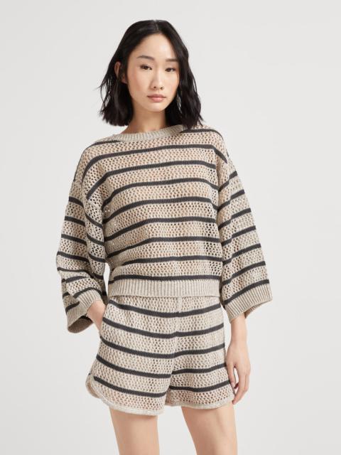 Brunello Cucinelli Linen dazzling striped net sweater