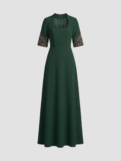 MAC DUGGAL Women's Crepe Beaded-Cuffs A-Line Gown - Deep Green
