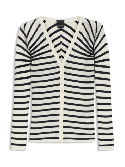 BOSS BUTTONED CARDIGAN IN STRIPED MERINO WOOL