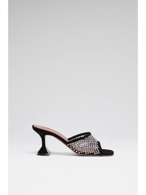 Amina Muaddi LUPITA CRYSTAL NET SLIPPER 70 BLACK SUEDE AND WHITE CRYSTALS