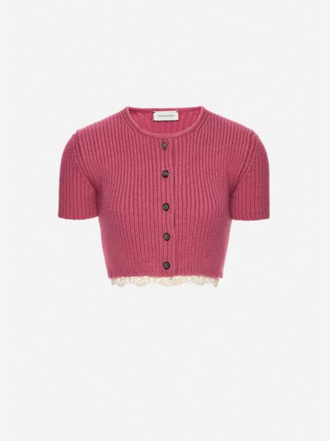 MAGDA BUTRYM Short-sleeve crochet-trim cropped cardigan in pink