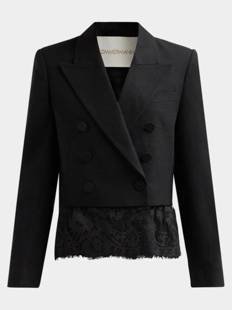 Zimmermann Lace-Trim Wool-Blend Double-Breasted Jacket