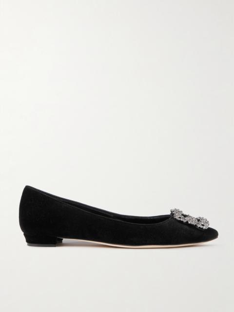 Manolo Blahnik Hangisiflat Embellished Velvet Point-toe Flats