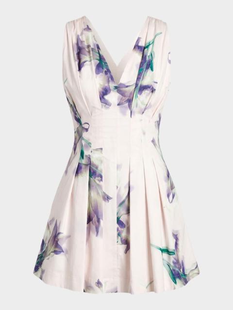 NICHOLAS Elvira Pleated Floral-Print Mini Dress